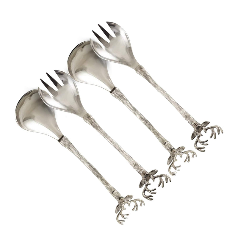 SARO LIFESTYLE SP778.S Reindeer Design Rustic Style Salad Servers - Set of 2, Silver, 6.5" x 14"