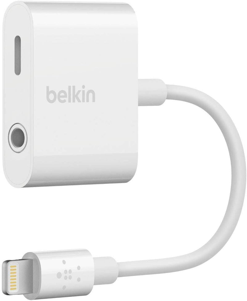 Belkin RockStar Lightning Audio Cable and Charger for iPhone 14, 13, 12, 11, 10 - White 3.5MM Audio + Lightning Charge