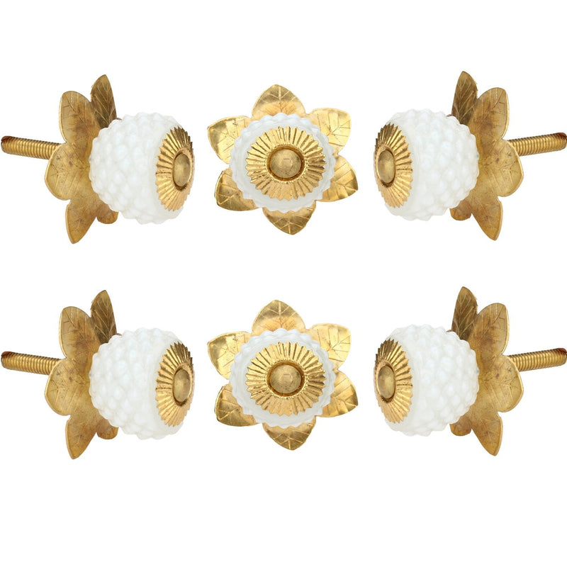Perilla Home Set of 6 Crystal Knobs for Cabinet & Drawers Decorative Glass Knobs for Home Kitchen Cabinet Hardware Cupboard Door Dresser Wardrobe and Drawer Pulls (White) White Round