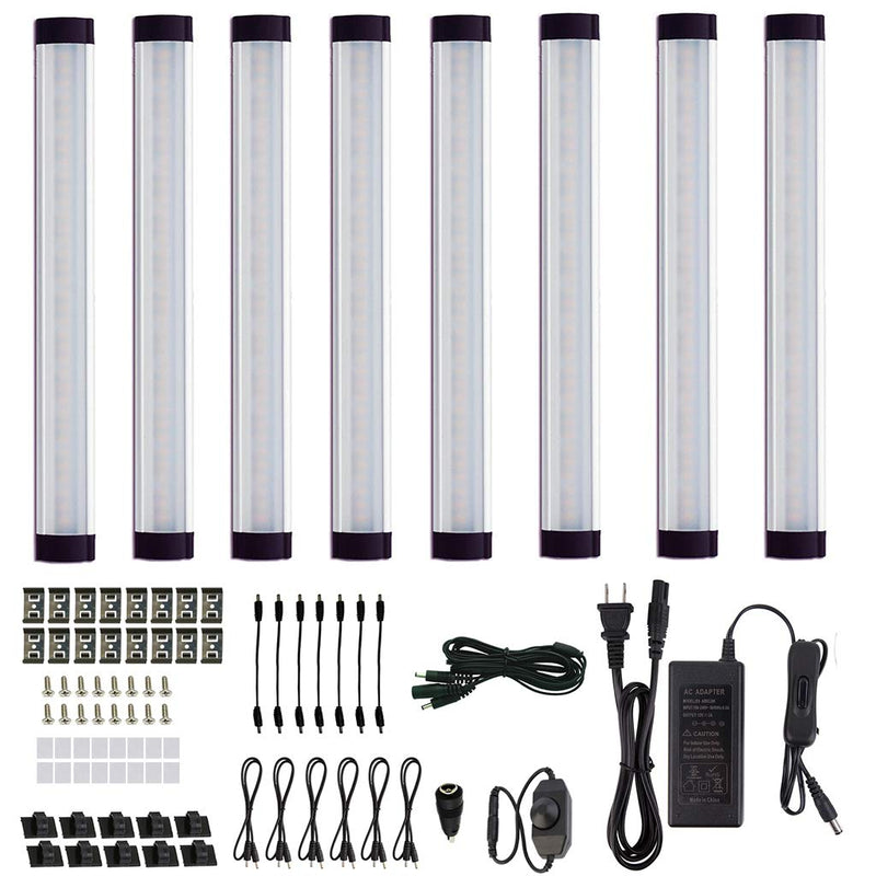 AIBOO LED Under Cabinet lighting Kit, Plug in Strip Lights with Dimmer Switch for Kitchen Cabinet Counter, Closet, bedroom lighting.（24w-8 bars kit-6000K） Daylight White