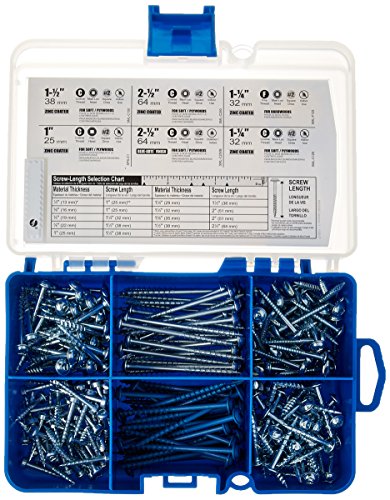 Kreg Pocket-Hole Screw Starter Kit, SK04, 6 Popular Sizes, 260 Screws
