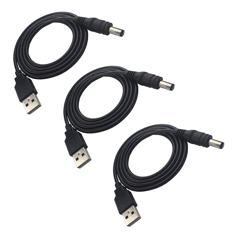 DZYDZR 3 PCS 1m Extension Cable USB to DC Cable - 5V USB 2.0 Port Male to DC 5V Male 5.5mm x 2.1mm Power Cord (3.3ft) Black