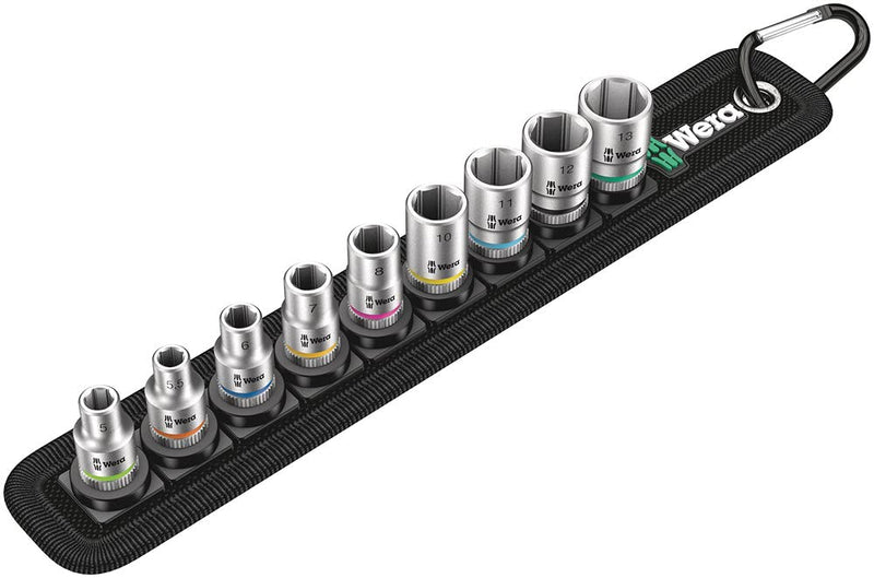 WERA 05003883001 Belt A 4 Zyklop Socket Set, 1/4" Drive, 9 Pieces Classic