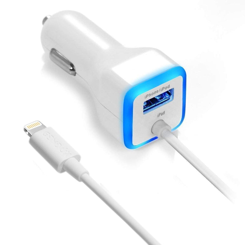 Car Charger, [Apple MFI Certified] by GemDox for Fast Car Charging Compatible with iPhone 15, 14,13, 12, 11, Xs max/XR/x/8/7/6s, iPad, Note, Galaxy with Extra USB Port (White) White