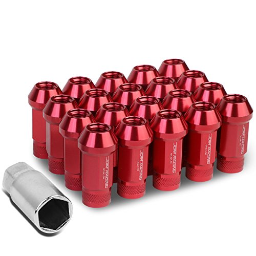 DNA MOTORING LN-ZTL-9026-15-RD 20Pcs M12 x 1.5 Open End Style Wheel Lug Nuts w/Deep Drive Extension Adapter, 25mm OD/50mm H, Red