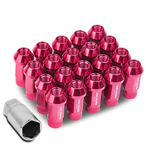 DNA MOTORING LN-ZTL-9026-125-PK 20Pcs M12 x 1.25 Open End Style Wheel Lug Nuts w/Deep Drive Extension Adapter, 25mm OD/50mm H, Pink