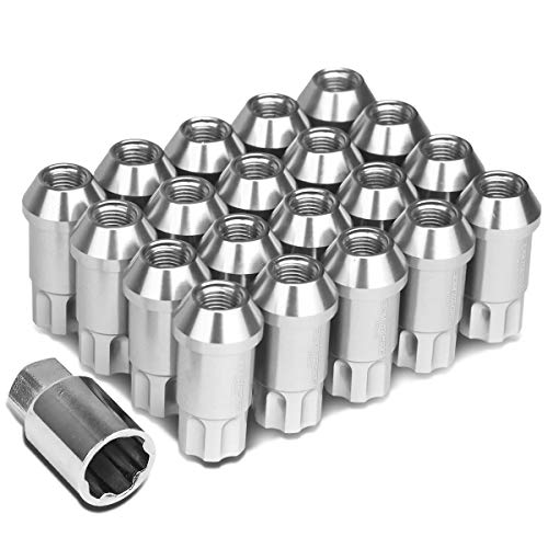 DNA MOTORING LN-ZTL-9024-125-SL Silver Open End Style M12 x 1.25 Wheel Lug Nuts w/Lock Key, 25mm OD/ 50mm Height, 20 Pack