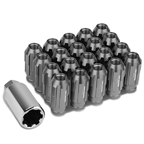 DNA MOTORING LN-ZTL-9025-15-GM 20Pcs M12 x 1.5 Open End Style Wheel Lug Nuts w/Deep Drive Extension Adapter, 24mm OD/50mm H, Gun Metal