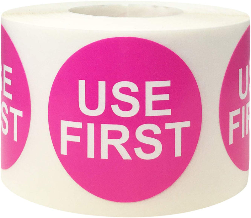 [Australia - AusPower] - Hot Pink Circle with White Use First Stickers, 1.5 Inches Round, 500 Labels on a Roll 