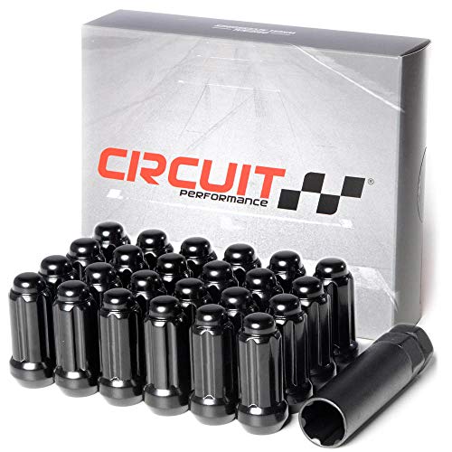 Circuit Performance 9/16" Black Closed End 6 Spline Security Acorn Lug Nuts Cone Seat Forged Steel (24 Pieces + Tool) 24 Lug Nuts