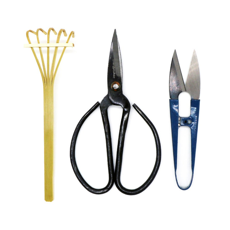 Kebinfen® Bonsai Tree Pruning Trimming Starter Tool Kit - Pruning Scissors, Bonsai Scissors for Bud & Leaves Trimmer, Bamboo Rake - Set of 3