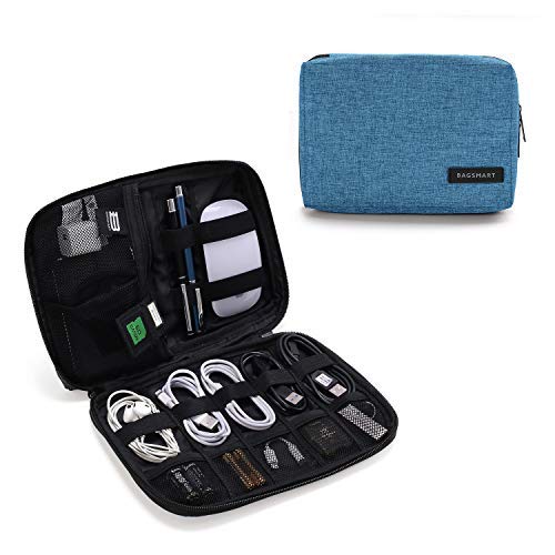 BAGSMART Electronics Organizer Travel Case, Small Travel Cord Organizer Bag for Travel Essentials, Travel Tech Organizer as Travel Accessories for Men Women, Cable Organizer for Phone, SD Card, Blue