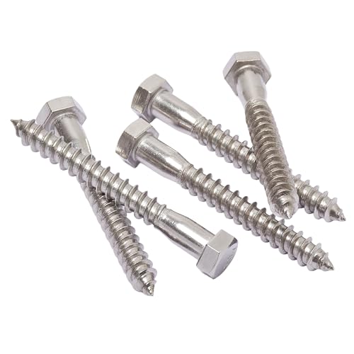 Bolt Dropper 25 Pack 3/8 x 4 Inch Stainless Steel Lag Bolts - Hex Head Screws with Coarse Threads - Heavy Duty 304 Grade Rust Resistant Coach Bolts for Wood and Outdoor Projects - Plain Finish 3/8" x 4" - 25pcs