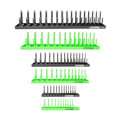 OEMTOOLS 22233 6-Pc SAE & Metric Socket Tray Set for Sizes 1/4", 3/8”, 1/2" Black/Green