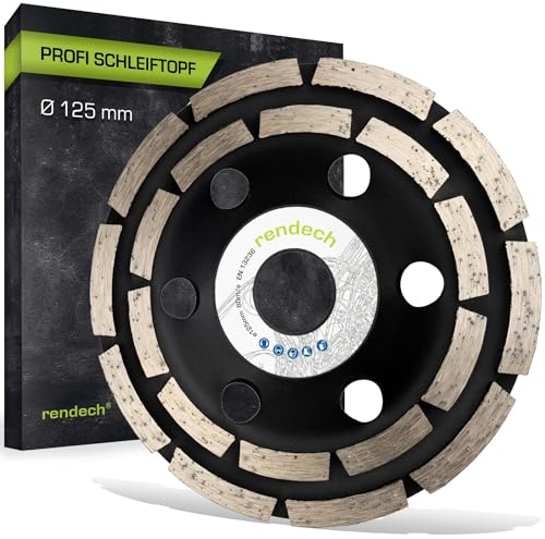 Rendech Diamond Cup Wheel 125 mm with Height 23 mm | Ideal for tile adhesive, concrete, screed, plaster, masonry and much more - Suitable for angle grinders and concrete grinders