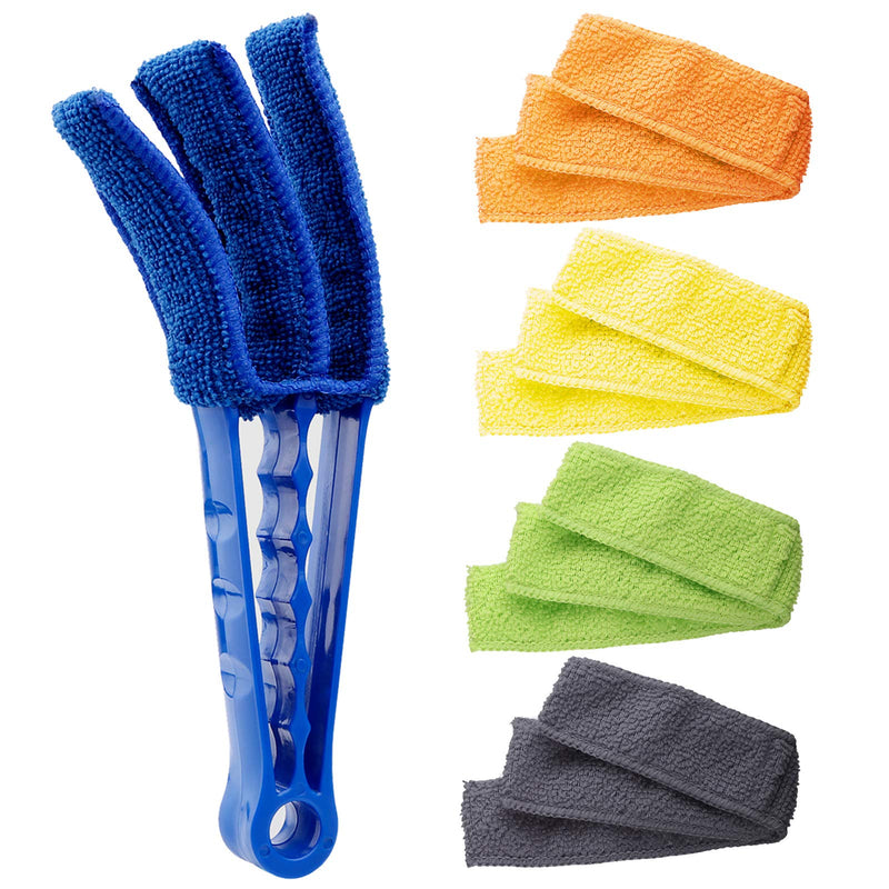 Hiware Window Blind Cleaner Duster Brush with 5 Microfiber Sleeves - Blind Cleaner Tools for Window Shutters Blind Air Conditioner Jalousie Dust Blue