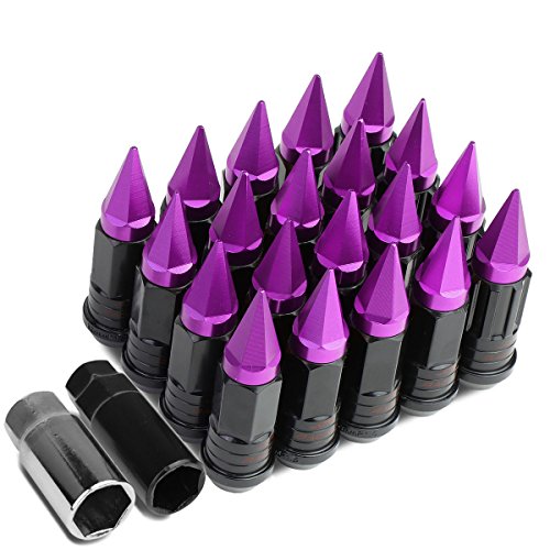 DNA Motoring LN-ZTL-9032-15-PP 16Pcs M12 x 1.5 25mm OD/75mm Height Open End Style Wheel Lug Nuts + Lock Nut + Key + Extension Adapter, Purple
