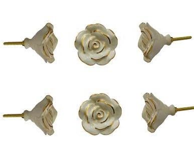 Perilla Home Set of 6 Ceramic Knobs Decorative Rose Knos for Room Kitchen Cabinet Hardware Cupboard Door Knobs Dresser Wardrobe and Drawer Pulls