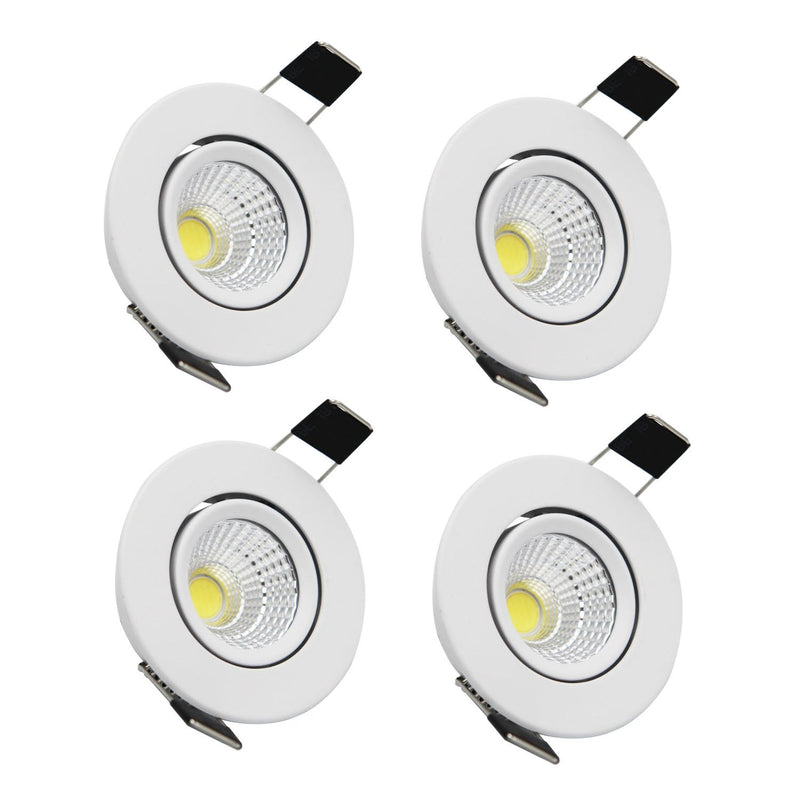 Recessed Downlight 110V Dimmable 3WCOB CRI80 Spotlight Lamp Daylight 2 Inch Adjustable Angle Lighting Kits 5000K-5500K Ceiling Lights Pack of 4 With LED Driver Daylight White(5000-5500K)