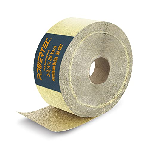 POWERTEC 4RA1108 Longboard Continuous Roll 2-3/4” By 25 Yard Sanding Paper, Gold 180 Grit Aluminum Oxide Abrasive Adhesive Backed Sandpaper for Woodworking 2-3/4x25, 180 Grit