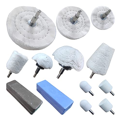 PURUI 13PCS Metal Buffing Polishing Wheel Kit for Drill,for Aluminum Brass Bronze Polish,Kit Includes:7PCS Mounted Buffing Polishing Wheels/4PCS Felt Bobs/2PCS Brown Tripoli & Blue Polishing Compound