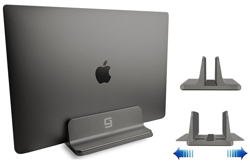 Vertical Laptop Stand for Desk [Adjustable] Sturdy Aluminum Dock Fits All Laptops (up to 20.3 inches) Space Saving, Modern Compact Holder, Compatible with MacBook Pro/Air, Surface, HP, Dell (Gray) Gray