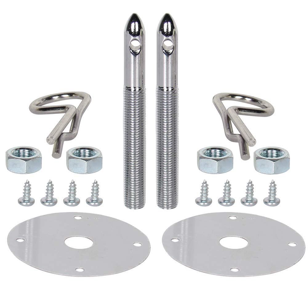 CarBole Chrome Steel Hood Pin Clip Kit Hair-Pin Style (18 Pcs Chrome Hood Pins)