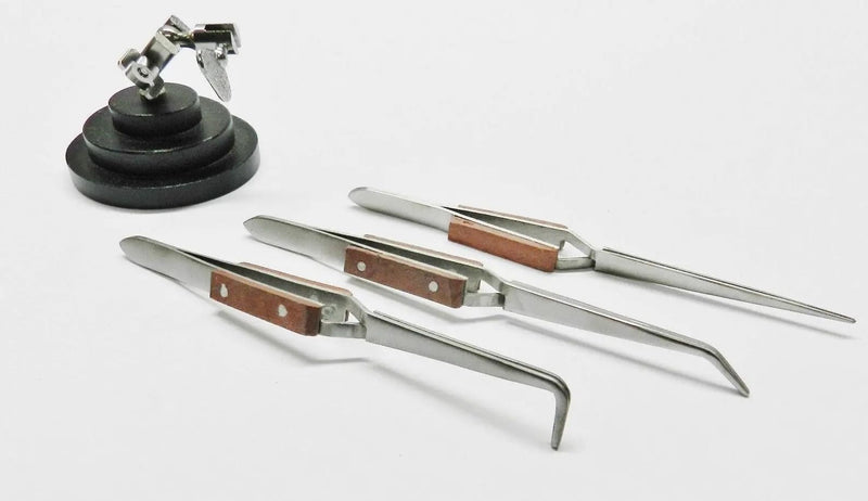 3rd Hand with 3 Fiber Grip Tweezers Cross Locking -Third Hand Base & Tweezer Set