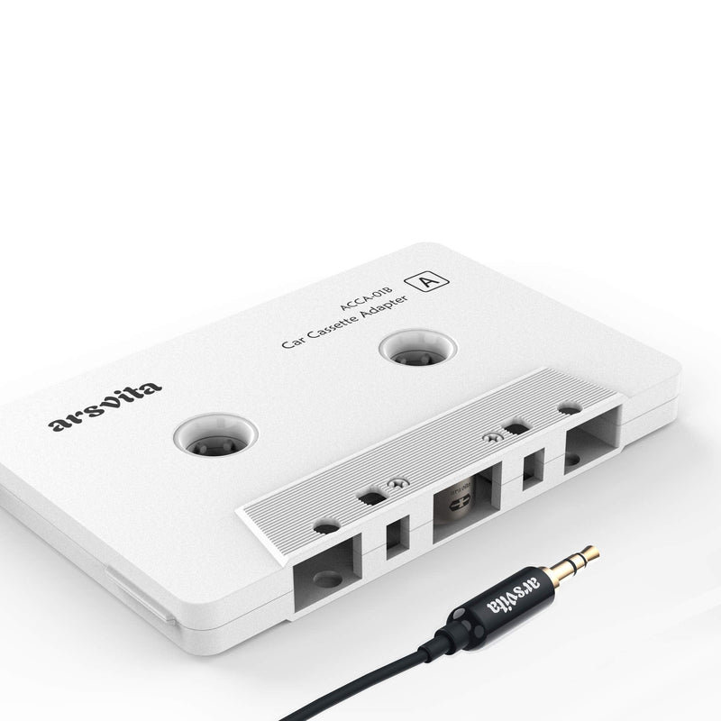 arsvita Car Audio Cassette to Aux Adapter, 3.5 MM Auxillary Cable Tape Adapter White