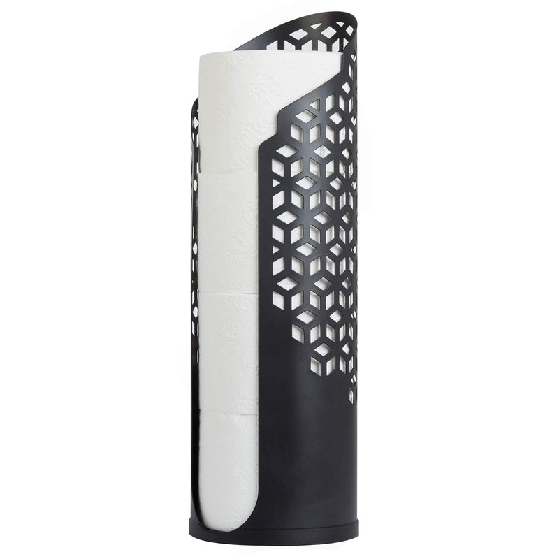Better Living Rollo Hexacube Toilet Paper Reserve, 4 Rolls, Matte Black | Bathroom Toilet Paper Storage Holder, Freestanding Durable Steel, No Assembly