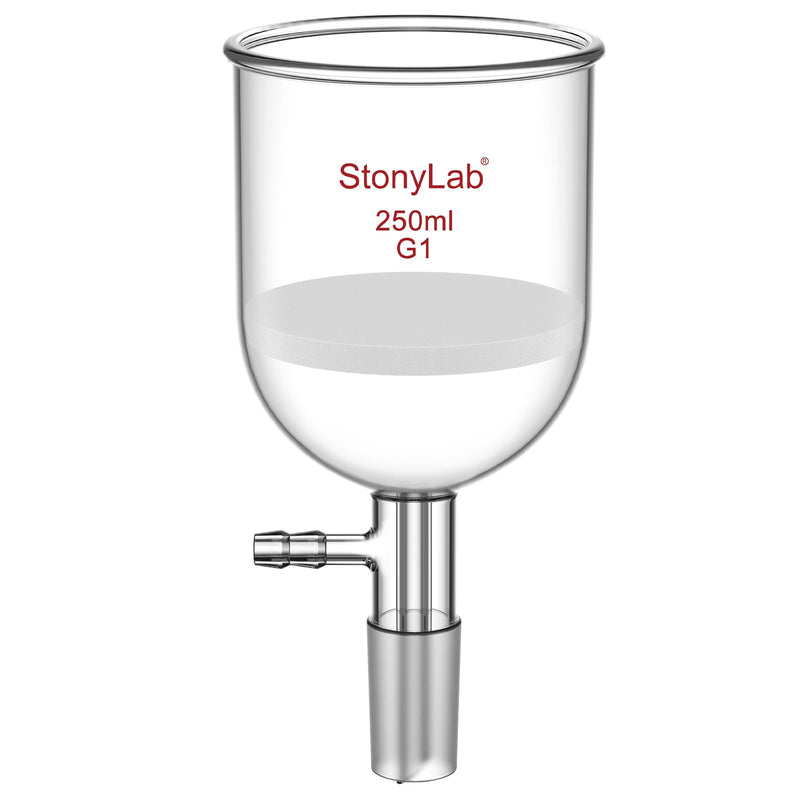 StonyLab Borosilicate Glass Buchner Filtering Funnel with Coarse Frit(G1), 76mm Inner-Diameter, 80mm Depth, with 24/40 Standard Taper Inner Joint and Vacuum Serrated Tubulation (250ml) 250 mL