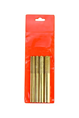 Groz 5-Piece Brass Drift Punch Set, Non-Marring Alignment Punches, 1/4", 3/8", 1/2", 5/8", 3/4" (6, 10, 12, 16, 19mm), 5-13/16" Length, Vinyl Pouch (25850)