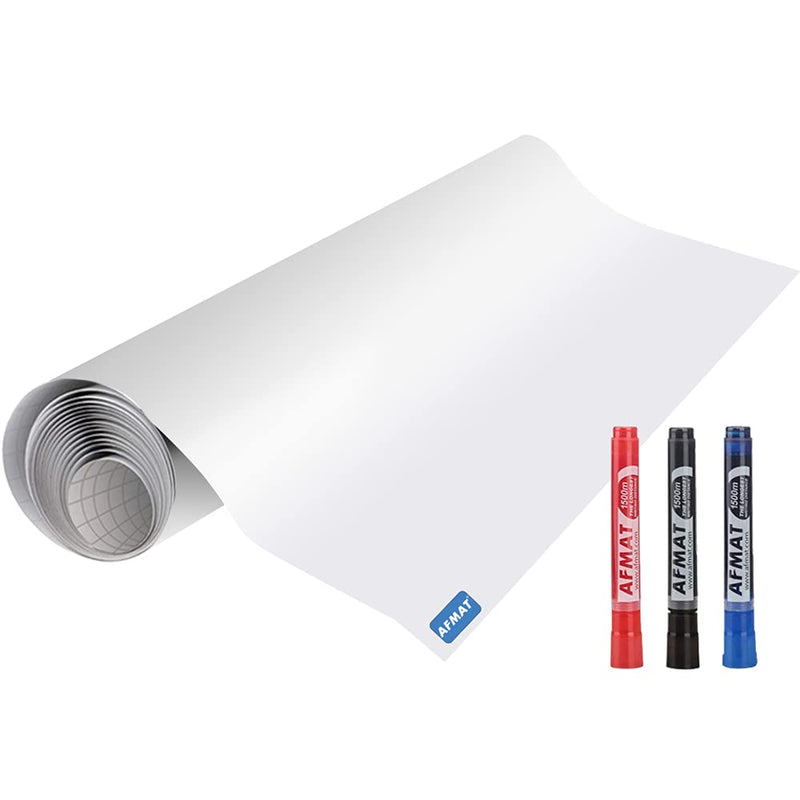 [Australia - AusPower] - White Board Sticker, Dry Eraser Board for Wall, Upgrade PET-No Ghost, 1.45x11ft, Stain-Proof Peel and Stick Film Self Adhesive Wall Paper Roll for Classroom/Office/Kids Painting, 3 Dry Erase Markers 