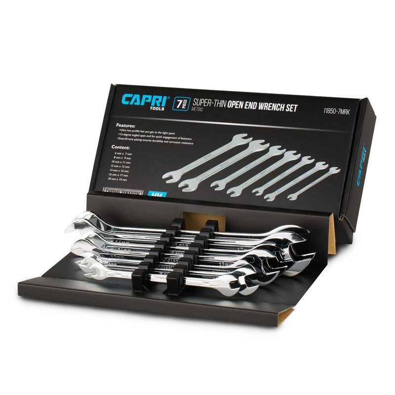 Capri Tools Super-Thin Open End Wrench Set, Metric, 6 to 19 mm, 7-Piece (11850-7MRK) Metric Set 7-Piece (6 to 19 mm)