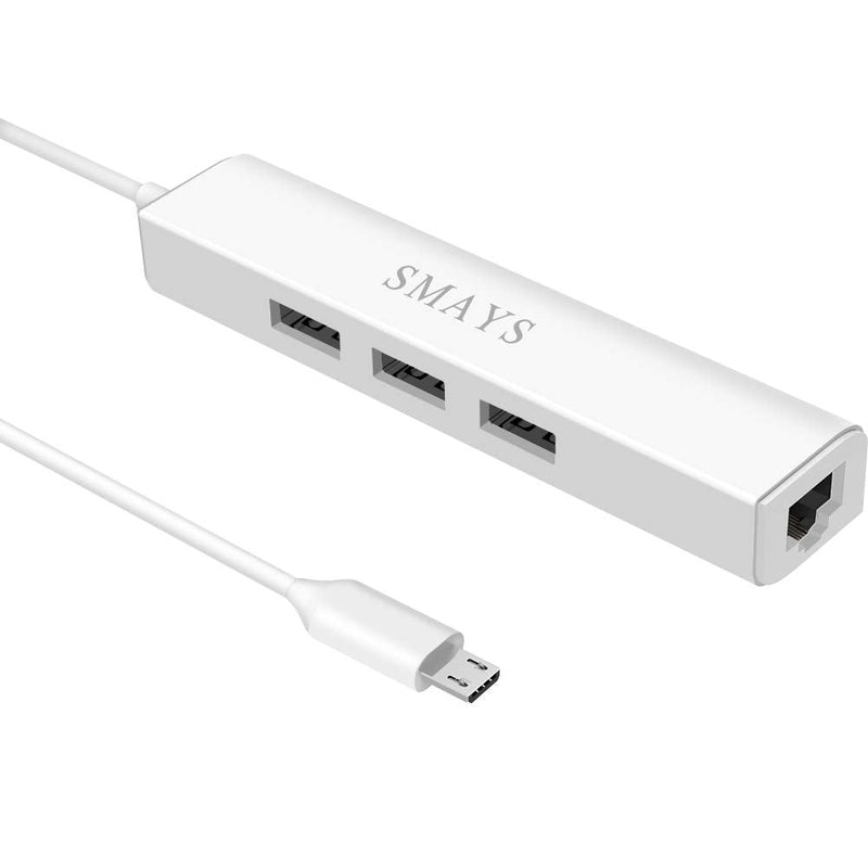 Ethernet Adapter for TV Stick Cube, Chromecast, Tivo Stream 4K - Micro USB OTG HUB with Power Cable White