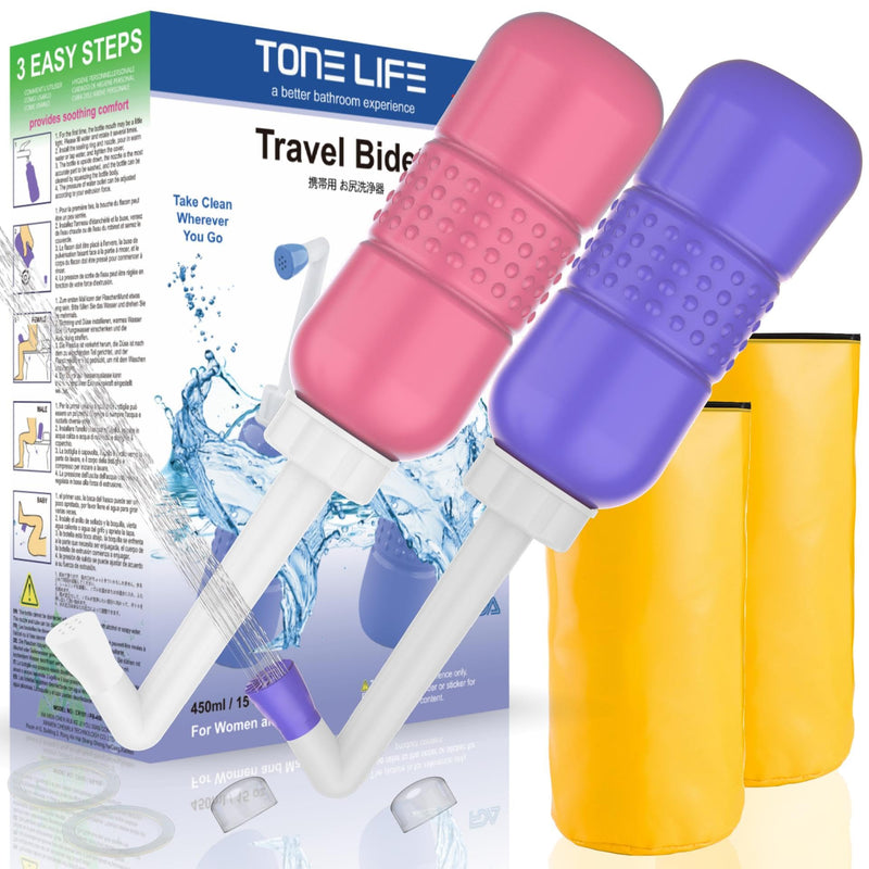 2 Pack Peri Bottle 450ml Postpartum Perineal Cleansing Bottle, Feminine Care Postpartum Perineal Cleansing 15oz Portable Bidet Travel Bidet with Waterproof Storage Bag (Pink+Blue) 2 pcs x 450 ml