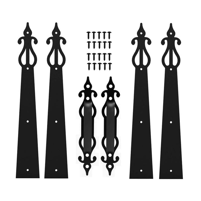 CCJH Metal Garage Door Hardware Decorative Carriage House Accents Dummy Hinges Screw Mounted 6 PCS Black (Rustic Style) Classic Style