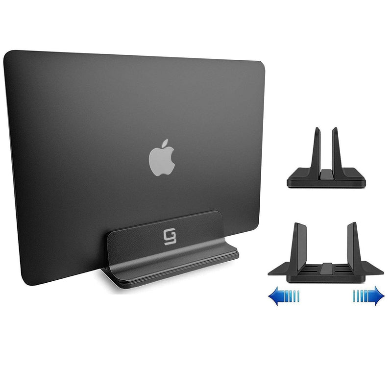 Vertical Laptop Stand for Desk [Adjustable] Sturdy Aluminum Dock Fits All Laptops (up to 20.3 inches) Space Saving, Modern Compact Holder, Compatible with MacBook Pro/Air, Surface, HP, Dell (Black) Black