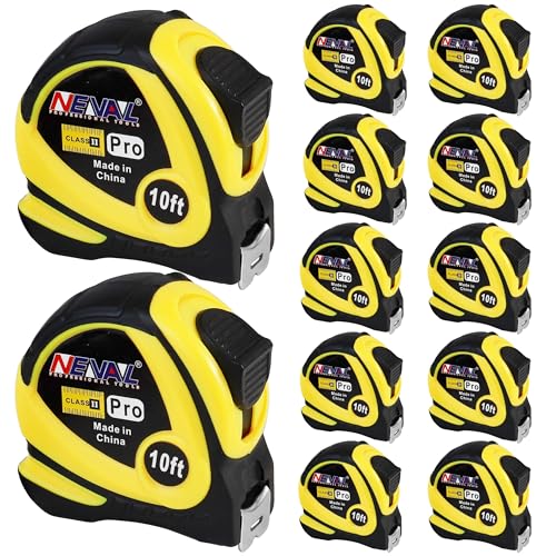 Tape Measure 10ft, 12-Pack Bulk, Self-Locking, Easy Read Measuring Tape, Retractable with Fractions 1/8 inch Scale 10-Foot (12-Pack)