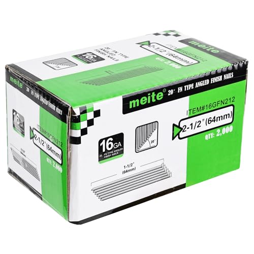meite 16 Gauge Finish Nails 2-1/2 Inch Galvanized 20 Degree Angled 2,000PCS 1 Box (2,000PCS)