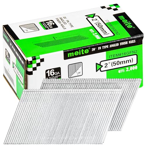 meite 16 Gauge Finish Nails 2 Inch Galvanized 20 Degree Angled 2,000PCS 1 Box (2,000PCS)