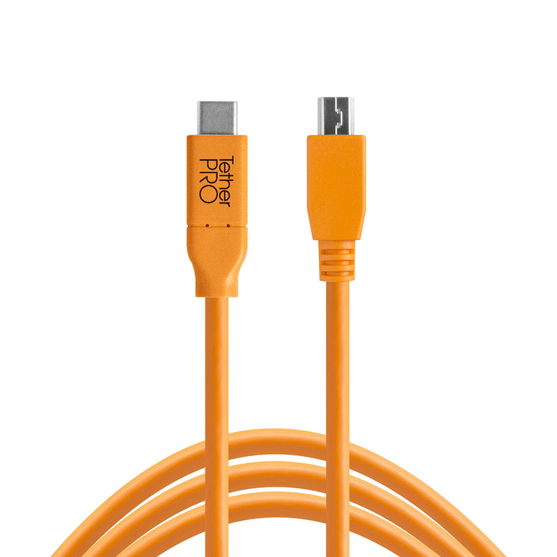 TetherPro USB-C to 2.0 Mini-B 5-Pin, 5Gbps Gen 1, 15' (4.6m), High-Visibility Orange
