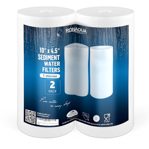 Ronaqua 10" x 4.5" Big Sediment Replacement Water Filter Cartridge, 1 Micron, NSF Certified, for Whole House, Compatible with RFC-BBSA, W15-PR, WFHD13001B, GXWH35F, HF45-10BLBK10PR and AP817, 2 Pack 10 Inch