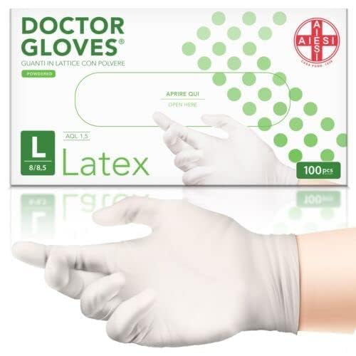 AIESI Doctor Gloves Disposable Latex Gloves with Powder for Medical Use L