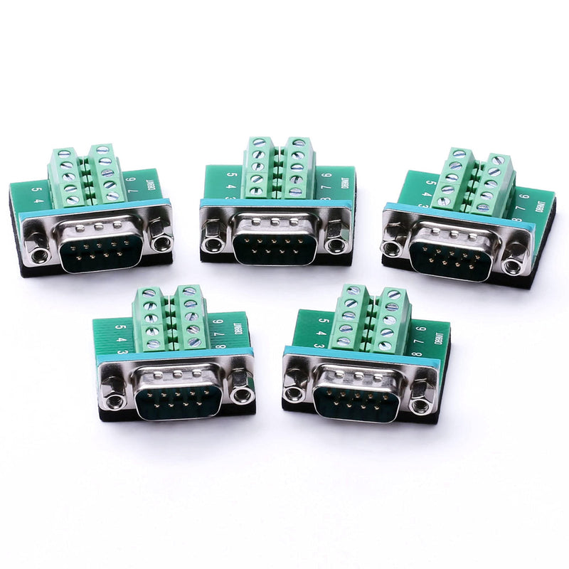 DB9 Breakout Board DB9 RS232 Serial Male to Terminal Block 10P Adapter 5 Pack