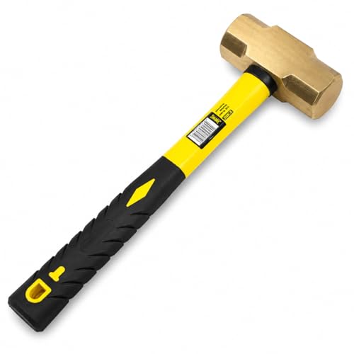 Stark USA 3LBS Brass Head Sledge Hammer Fiber Glass Brass Striking Head, 13-inch Handle With Comfortable Grip, Non-Sparking, 3-Pounds 1 Pack