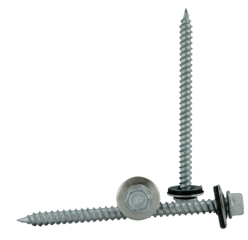 Chenango Supply #9 x 2-1/2" Hex Washer Head Metal Roof Screw. Self Starting/Tapping. EPDM Washer Seal. Corrugated Roofing/Siding. Gray. 2.5" Length (#9 x 2-1/2") #9 x 2-1/2"