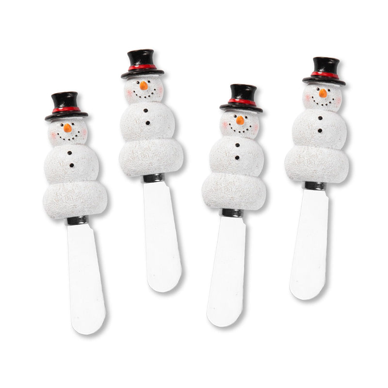 Supreme Housewares Black Hat Snowman Cheese Spreaders, Hand-Painted Resin Handles with Stainless Steel Blades for Spreading Cream Cheese, Butter, Jam, or sandwich, Set of 4