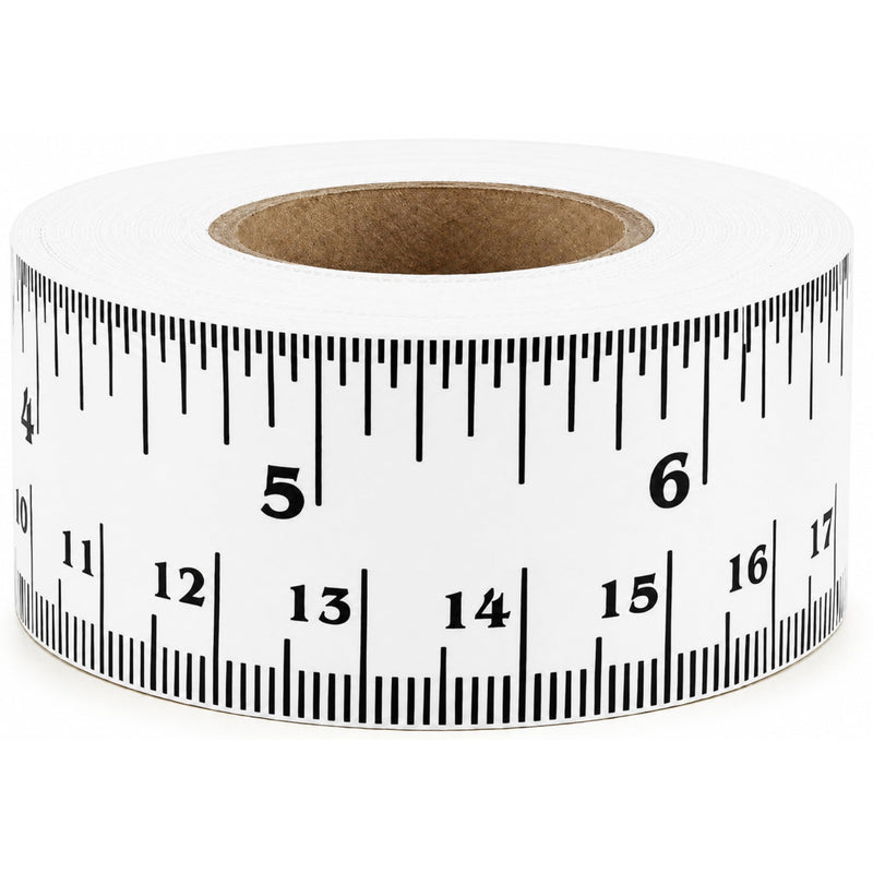 ChromaLabel Adhesive Measuring Tape, 12 Inch Repeating Ruler Sticker, White and Black Peel and Stick Measure, Imperial & Metric, 1 Inch x 13.9 Yd Roll, Made in USA 1" Wide