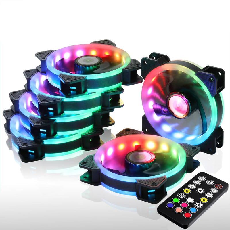 DS 6Pack 120MM RGB PC Cooling Fans, LED Case Fans with Remote Control for Computer, PC Case CPU Coolers, Radiators System (8th GEN Hub Box, A Series) Ring